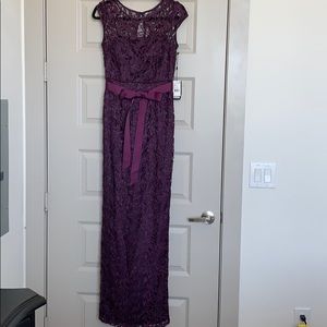 Adrianna Papell Purple Lace Floor Length Gown